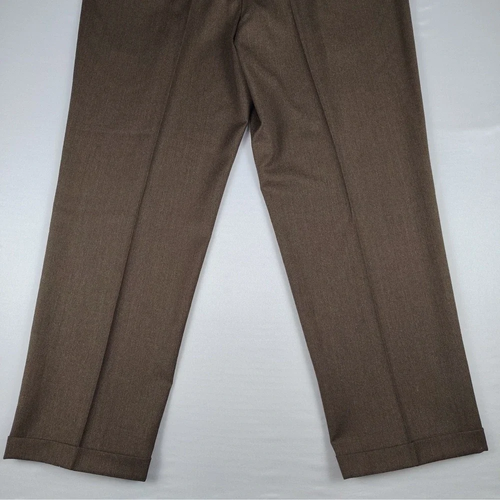 VTG Claiborne Dress Pants Mens 42x32 Brown 100% Worsted Wool Pleated Cuffed NWOT